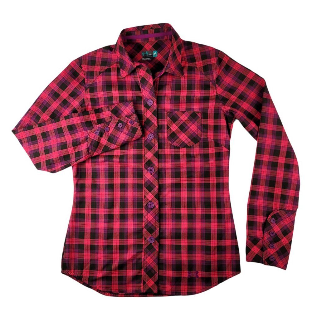 Under Armour Women's Size Medium Semi-Fitted Plaid Button-Up Long Sleeve Shirt